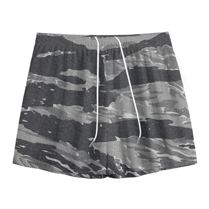 Grey Tiger Stripe Camouflage Print Mesh Shorts