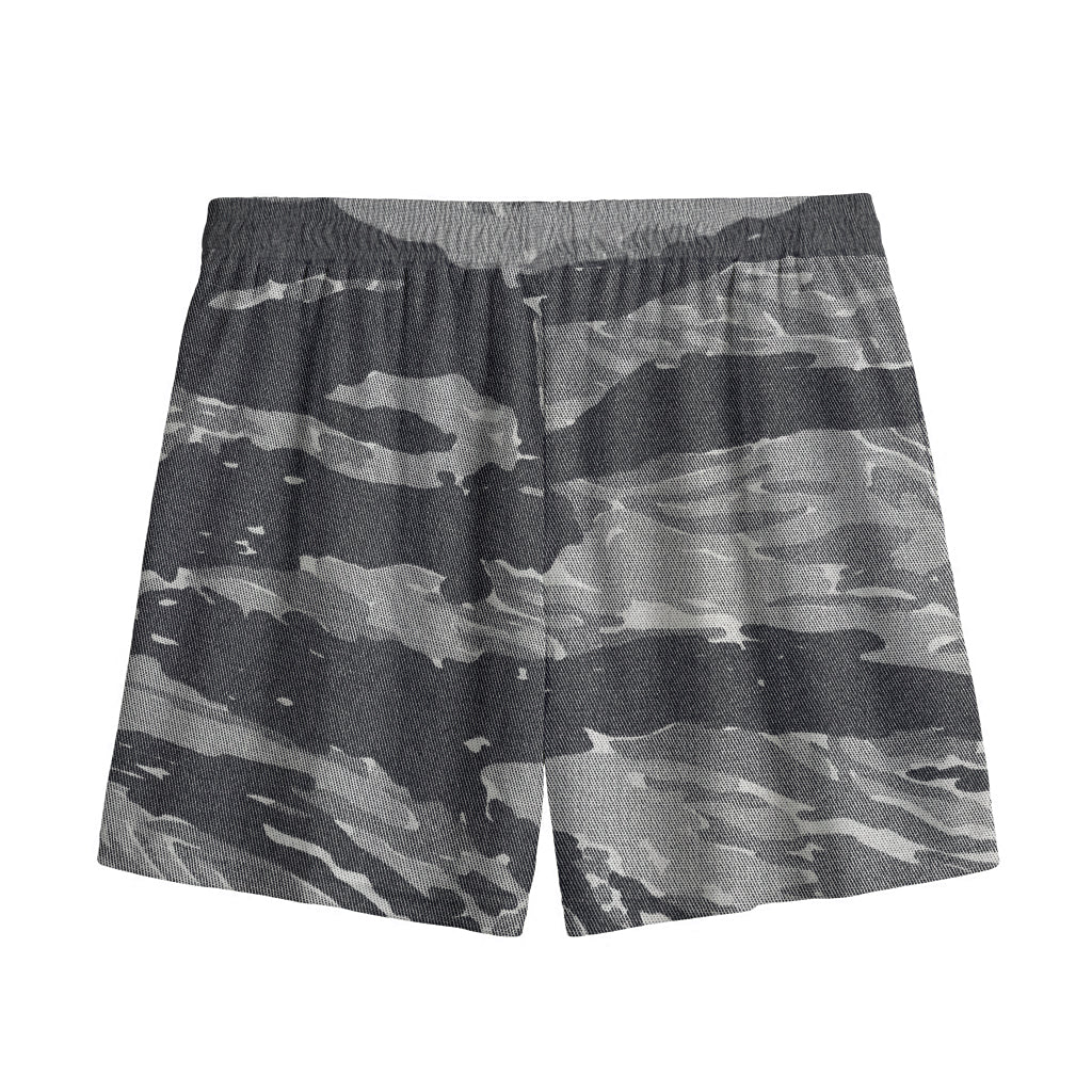 Grey Tiger Stripe Camouflage Print Mesh Shorts