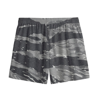 Grey Tiger Stripe Camouflage Print Mesh Shorts