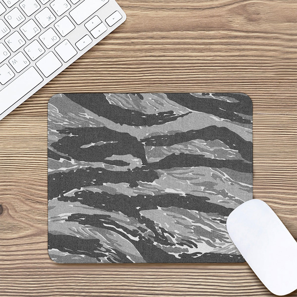 Grey Tiger Stripe Camouflage Print Mouse Pad