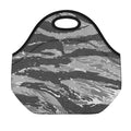 Grey Tiger Stripe Camouflage Print Neoprene Lunch Bag