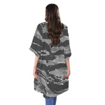 Grey Tiger Stripe Camouflage Print Open Front Beach Cover Up