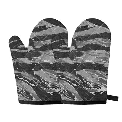 Grey Tiger Stripe Camouflage Print Oven Mitts
