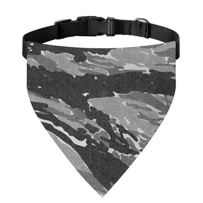 Grey Tiger Stripe Camouflage Print Over The Collar Dog Bandana