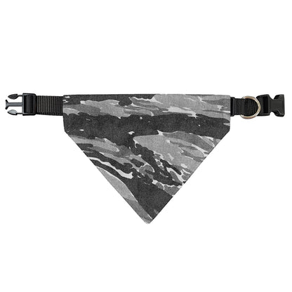 Grey Tiger Stripe Camouflage Print Over The Collar Dog Bandana
