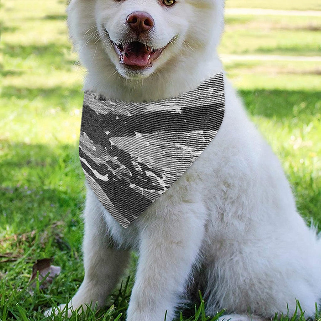 Grey Tiger Stripe Camouflage Print Over The Collar Dog Bandana