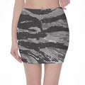 Grey Tiger Stripe Camouflage Print Pencil Mini Skirt
