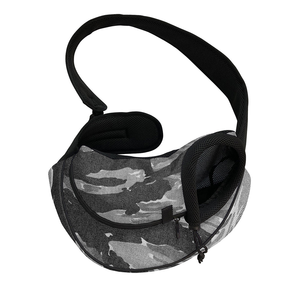 Grey Tiger Stripe Camouflage Print Pet Sling Carrier