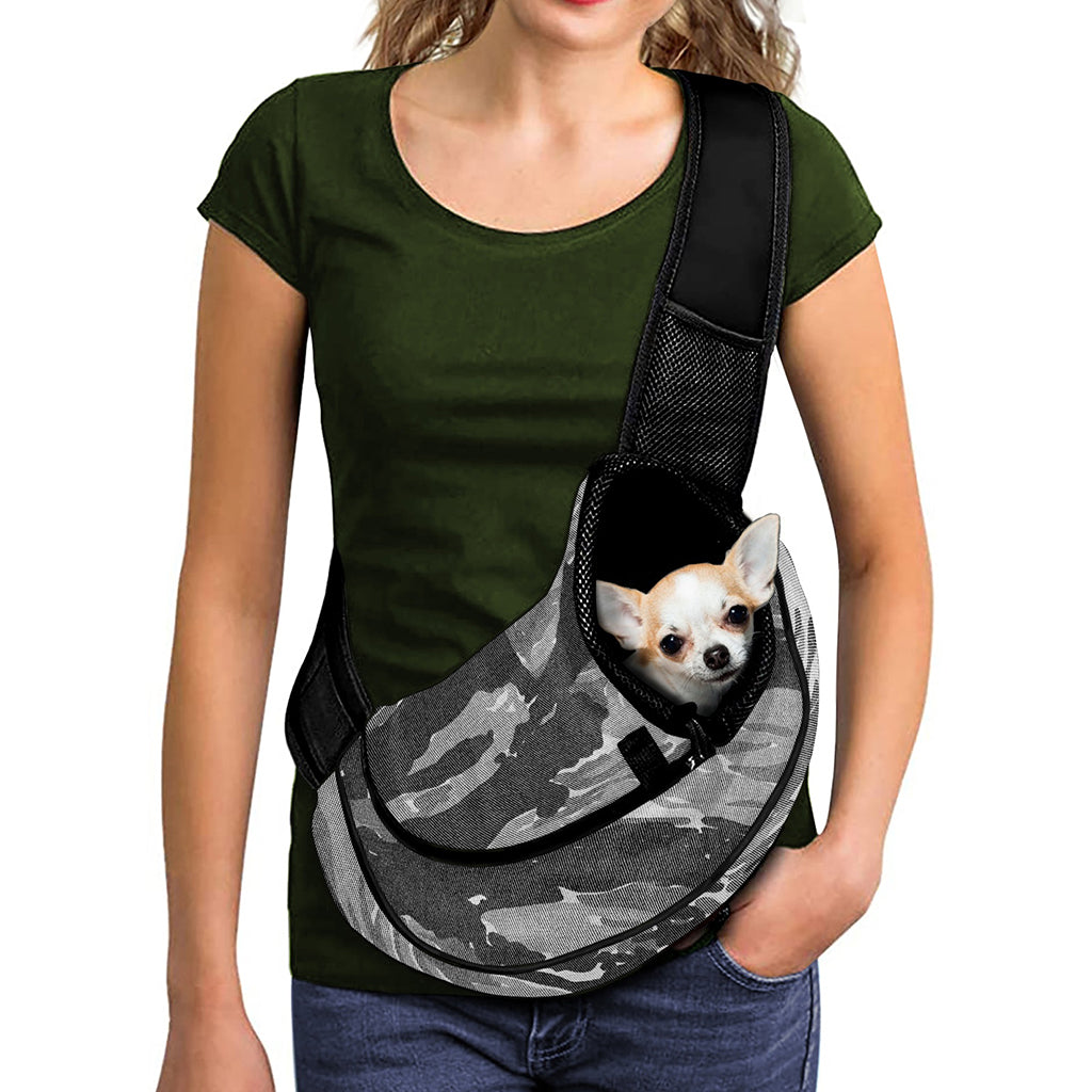 Grey Tiger Stripe Camouflage Print Pet Sling Carrier