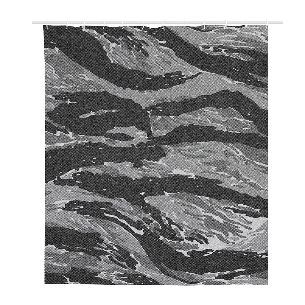 Grey Tiger Stripe Camouflage Print Polyester Shower Curtain