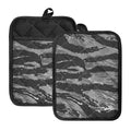 Grey Tiger Stripe Camouflage Print Pot Holders With Pocket