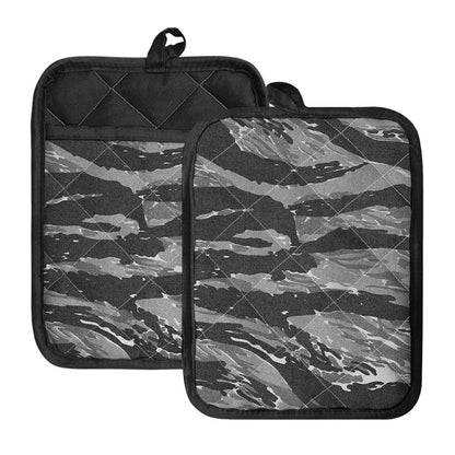 Grey Tiger Stripe Camouflage Print Pot Holders With Pocket