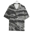 Grey Tiger Stripe Camouflage Print Rayon Hawaiian Shirt