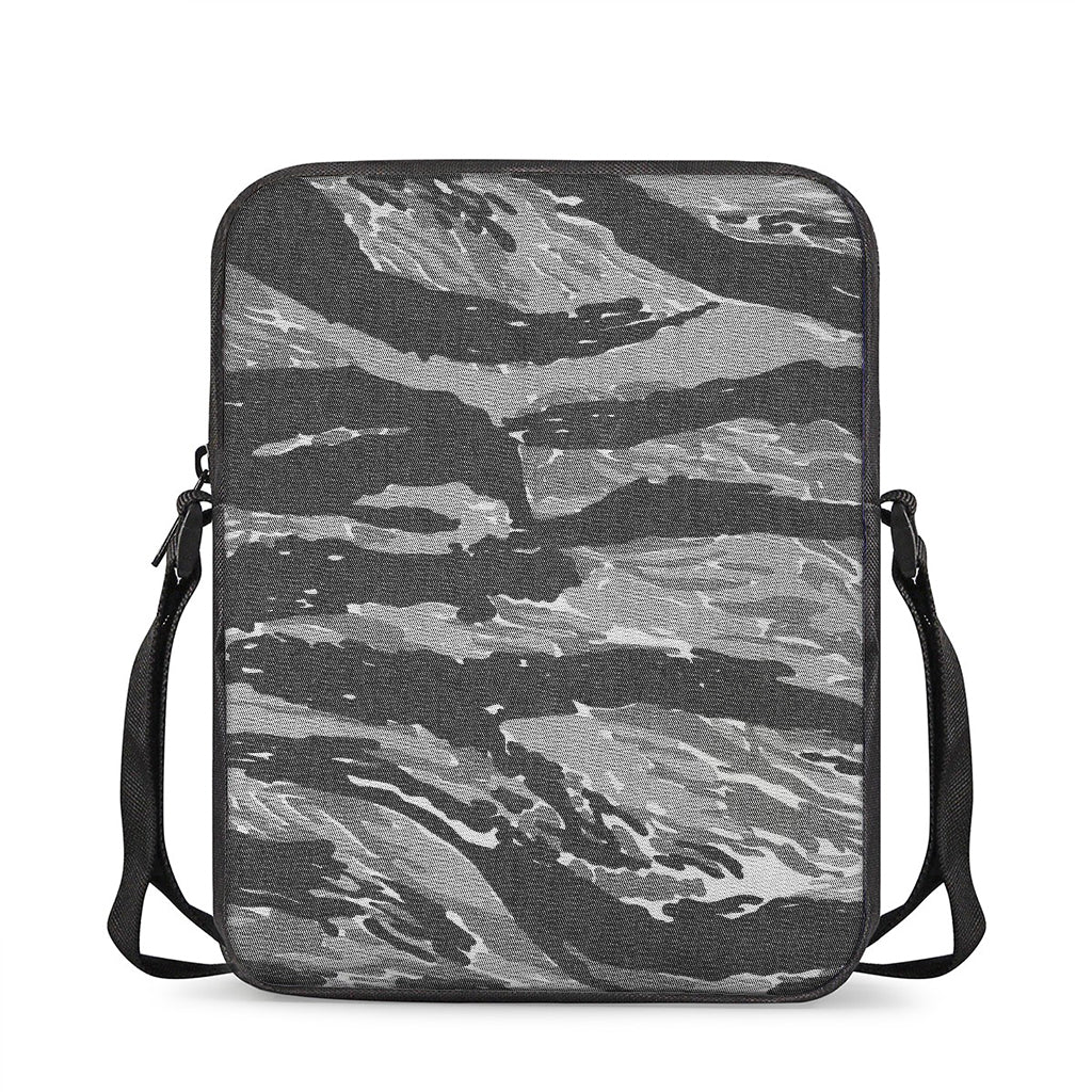 Grey Tiger Stripe Camouflage Print Rectangular Crossbody Bag