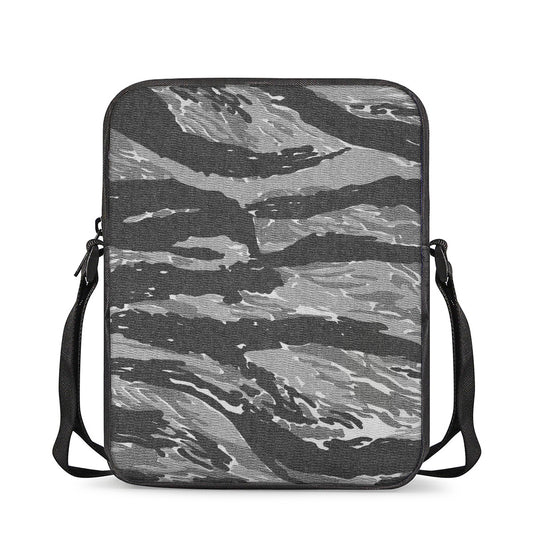 Grey Tiger Stripe Camouflage Print Rectangular Crossbody Bag