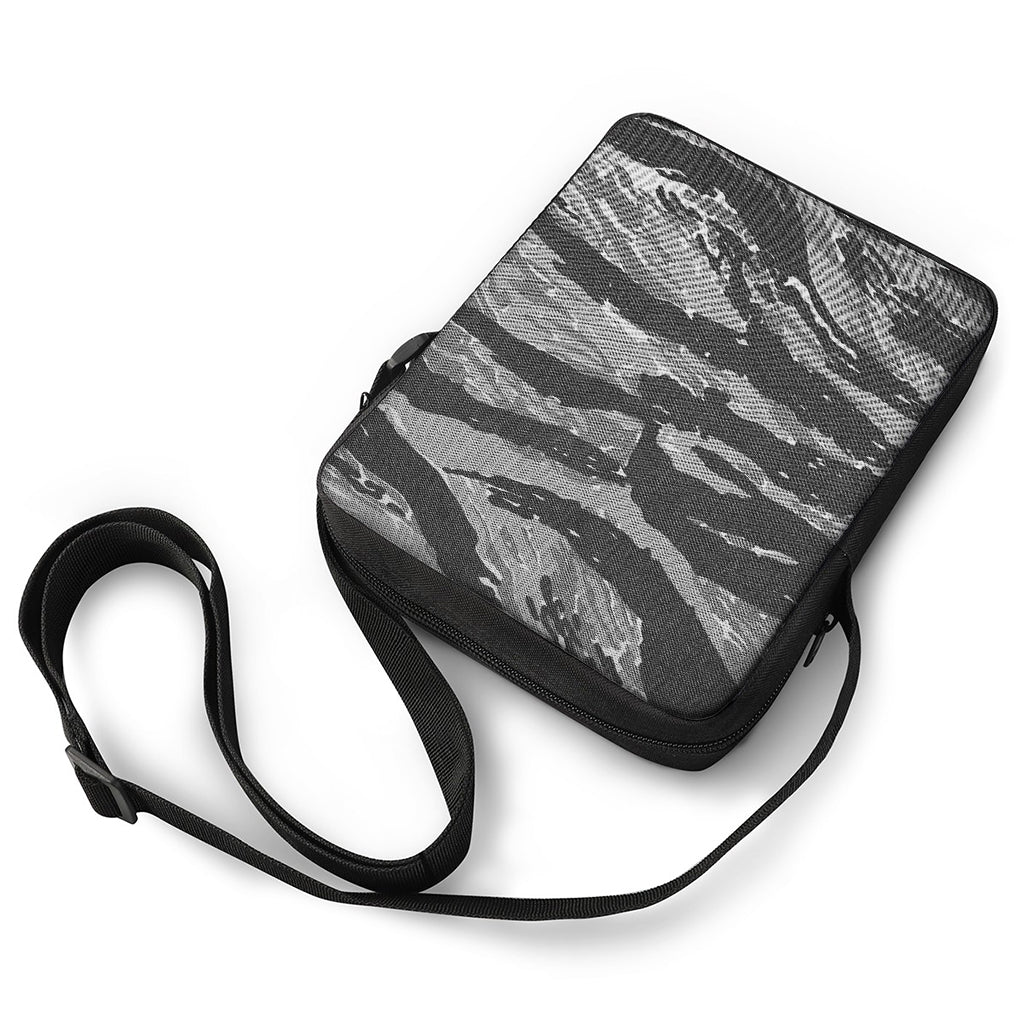Grey Tiger Stripe Camouflage Print Rectangular Crossbody Bag
