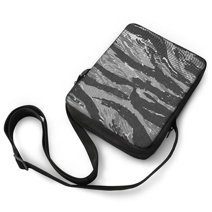 Grey Tiger Stripe Camouflage Print Rectangular Crossbody Bag