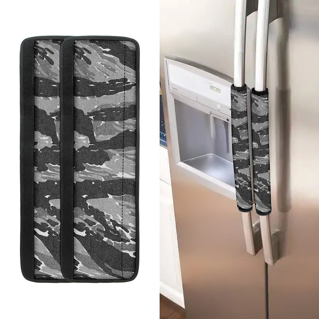 Grey Tiger Stripe Camouflage Print Refrigerator Handle Covers
