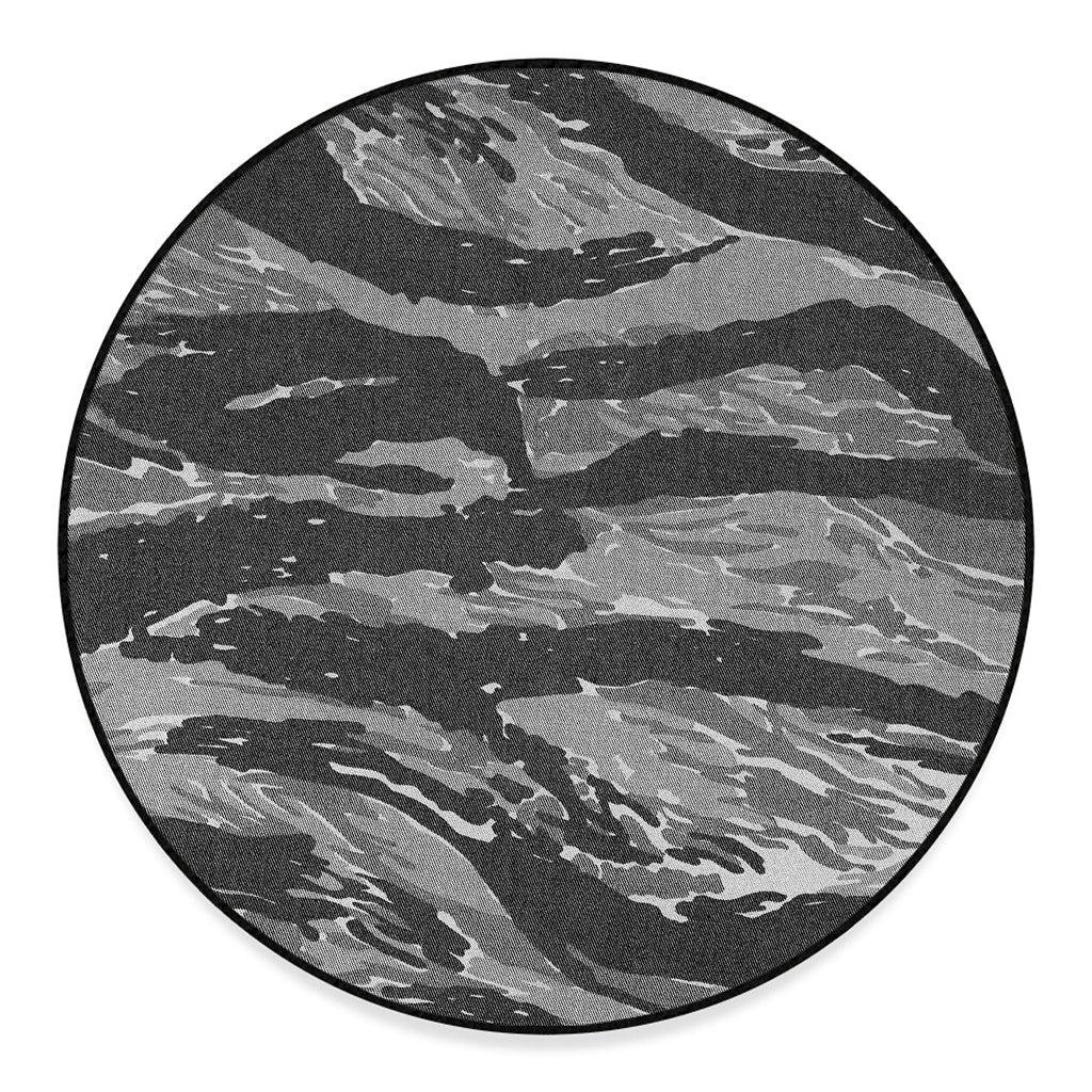 Grey Tiger Stripe Camouflage Print Round Floor Mat
