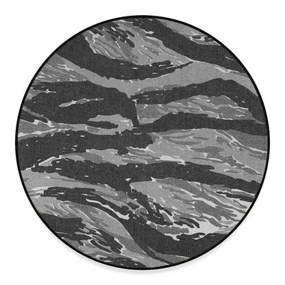 Grey Tiger Stripe Camouflage Print Round Floor Mat