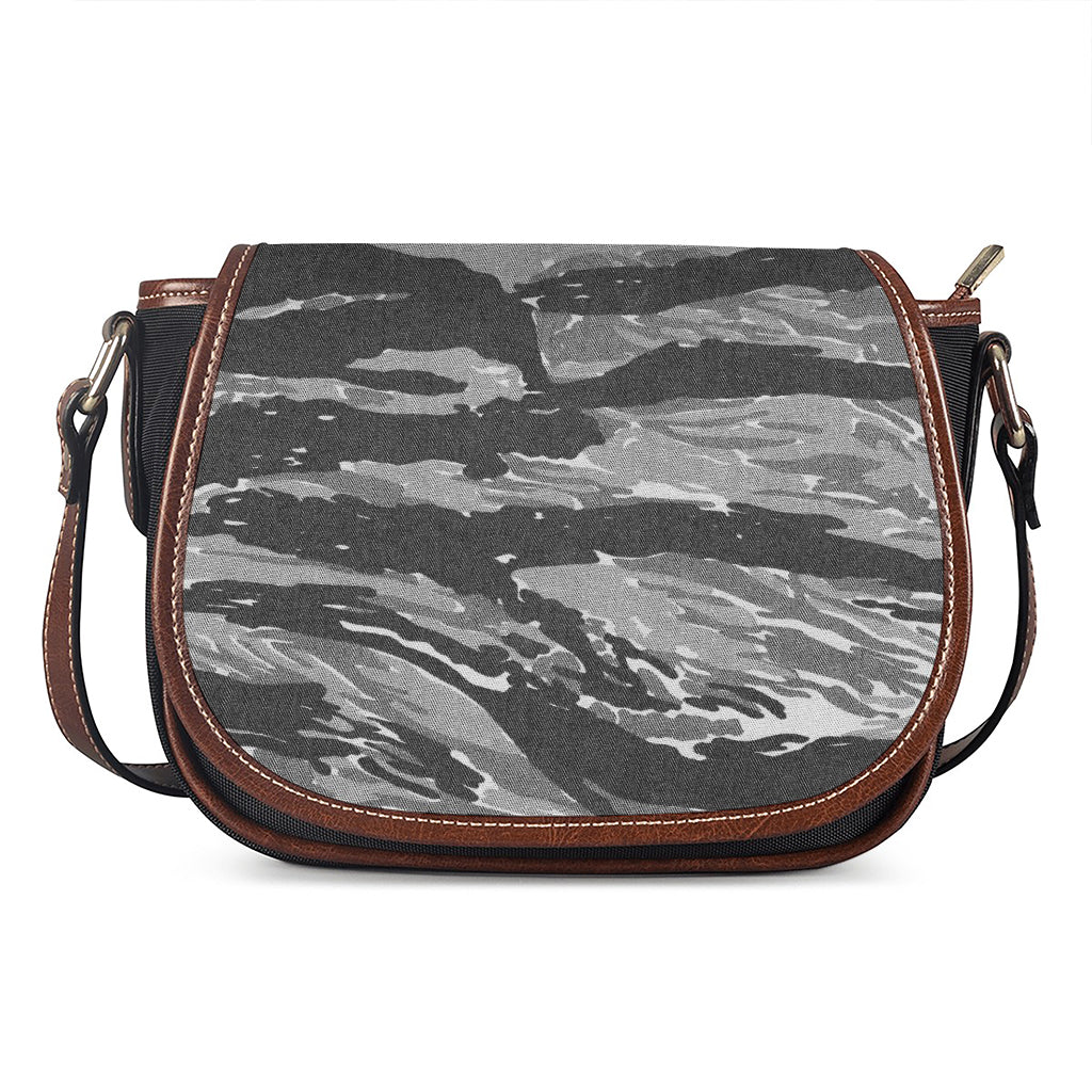 Grey Tiger Stripe Camouflage Print Saddle Bag