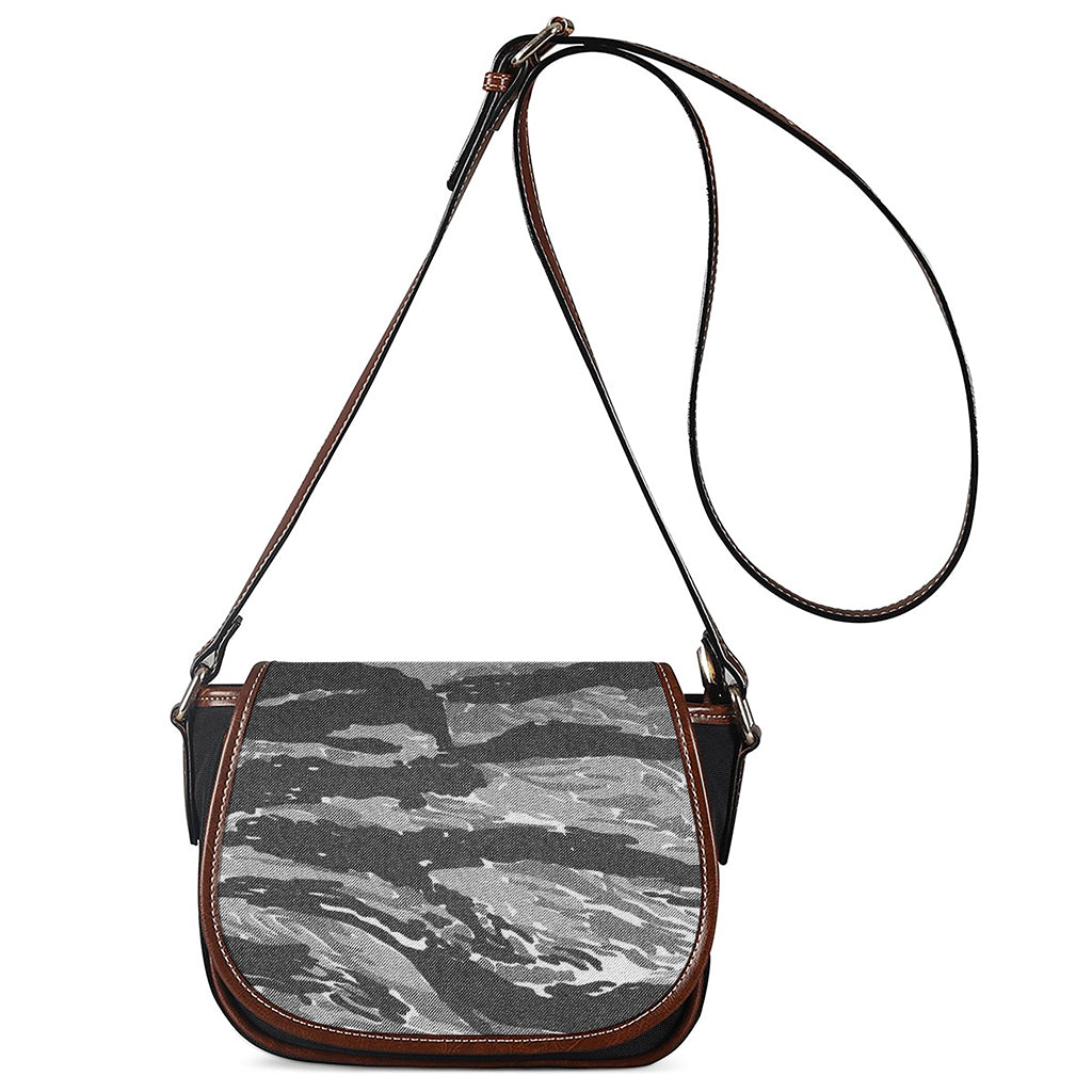 Grey Tiger Stripe Camouflage Print Saddle Bag