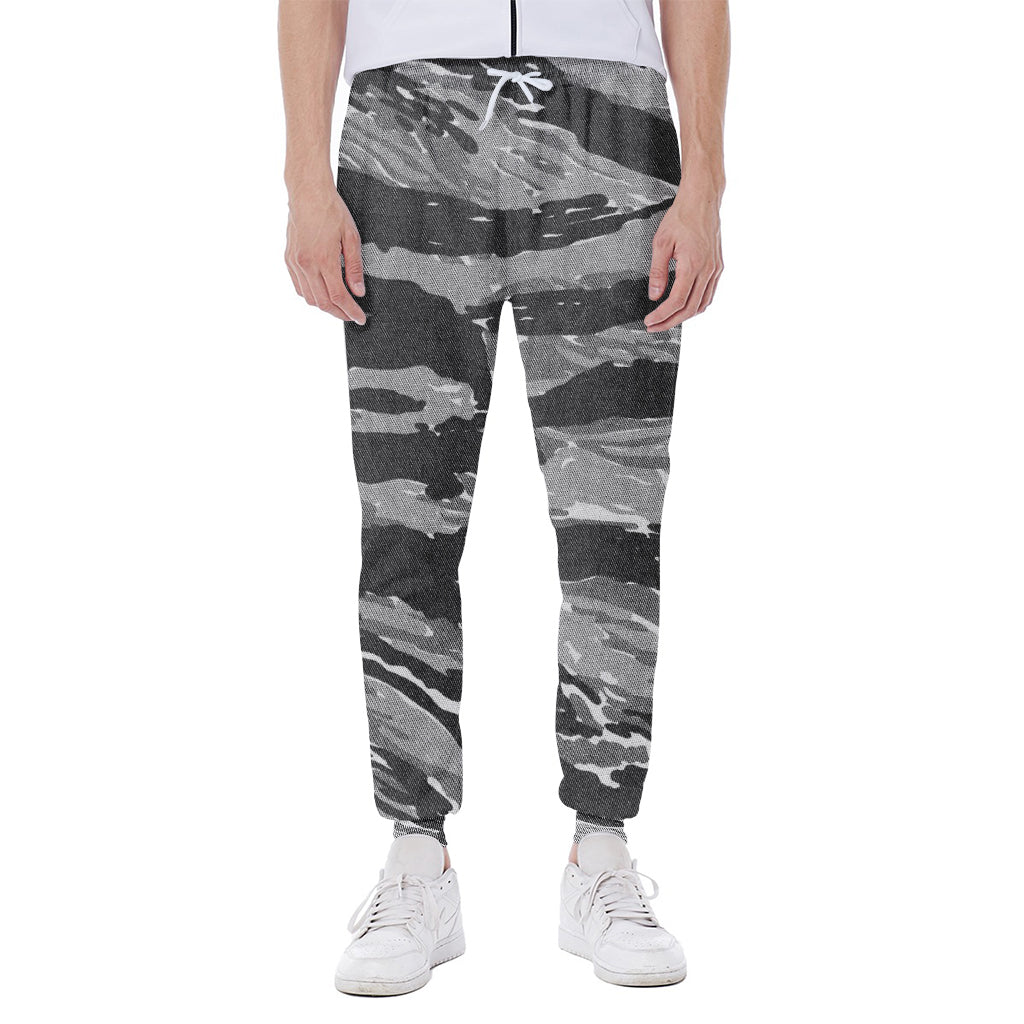 Grey Tiger Stripe Camouflage Print Scuba Joggers