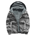 Grey Tiger Stripe Camouflage Print Sherpa Lined Zip Up Hoodie