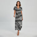 Grey Tiger Stripe Camouflage Print Short Sleeve Maxi Dress