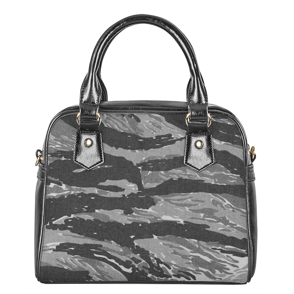 Grey Tiger Stripe Camouflage Print Shoulder Handbag