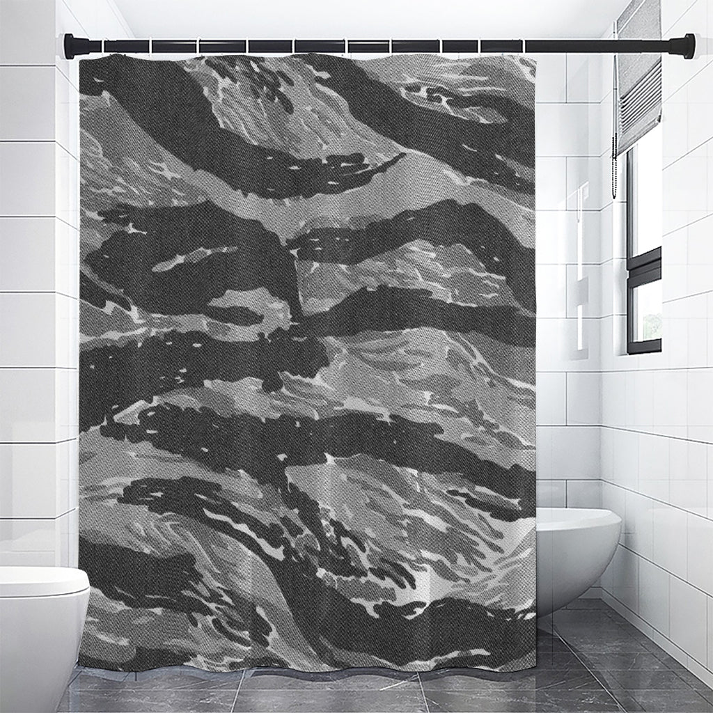 Grey Tiger Stripe Camouflage Print Shower Curtain