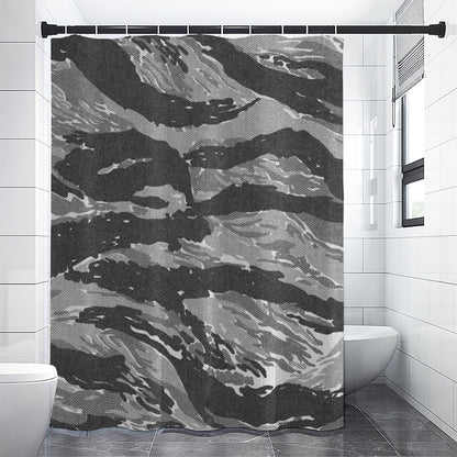 Grey Tiger Stripe Camouflage Print Shower Curtain