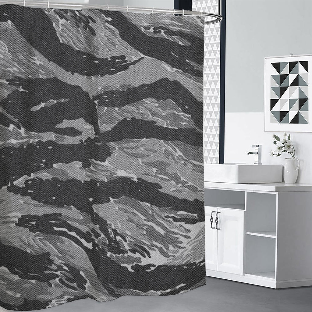 Grey Tiger Stripe Camouflage Print Shower Curtain