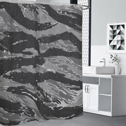 Grey Tiger Stripe Camouflage Print Shower Curtain