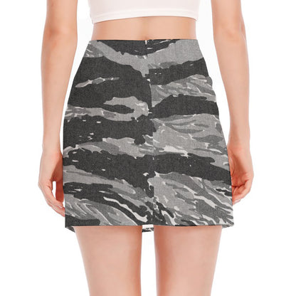 Grey Tiger Stripe Camouflage Print Side Slit Mini Skirt