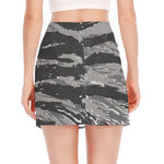 Grey Tiger Stripe Camouflage Print Side Slit Mini Skirt