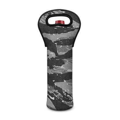 Grey Tiger Stripe Camouflage Print Single Neoprene Wine Tote