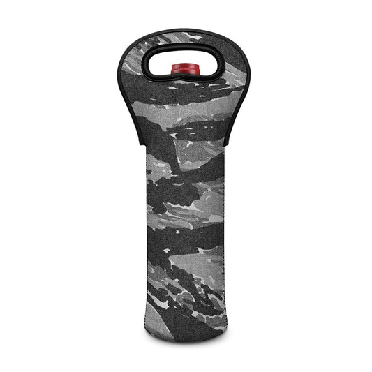Grey Tiger Stripe Camouflage Print Single Neoprene Wine Tote