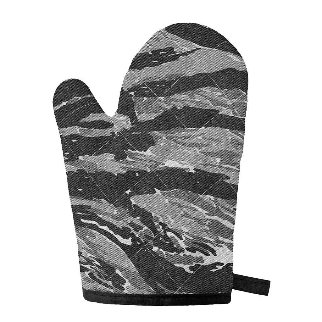 Grey Tiger Stripe Camouflage Print Single Oven Mitt