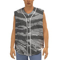 Grey Tiger Stripe Camouflage Print Sleeveless Baseball Jersey