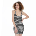 Grey Tiger Stripe Camouflage Print Sleeveless Bodycon Dress