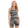 Grey Tiger Stripe Camouflage Print Sleeveless One Piece Swimsuit