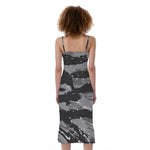 Grey Tiger Stripe Camouflage Print Slim Fit Midi Cami Dress