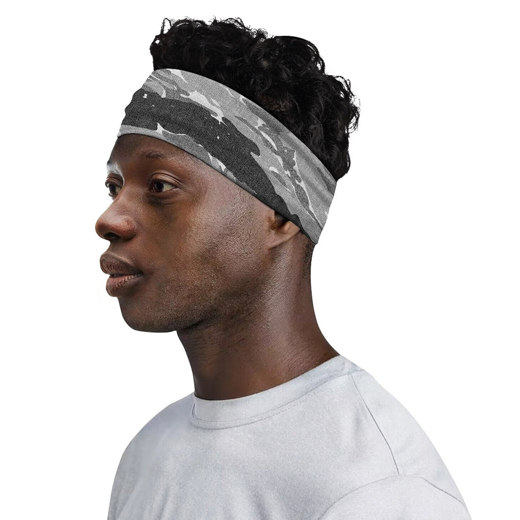 Grey Tiger Stripe Camouflage Print Sports Headband