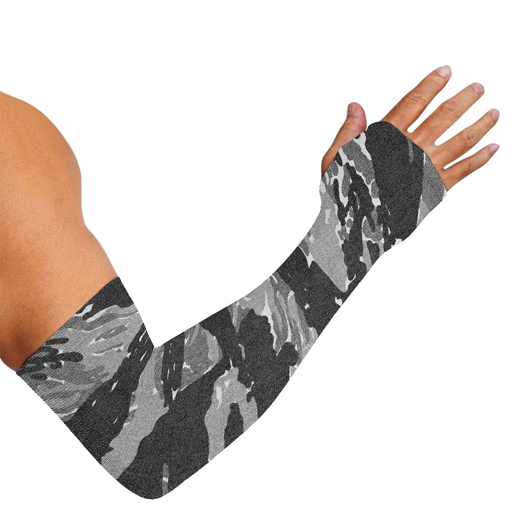 Grey Tiger Stripe Camouflage Print Sun Protection Arm Sleeves