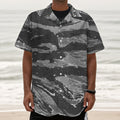 Grey Tiger Stripe Camouflage Print Textured Short Sleeve Shirt