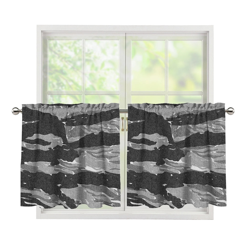 Grey Tiger Stripe Camouflage Print Tier Curtains