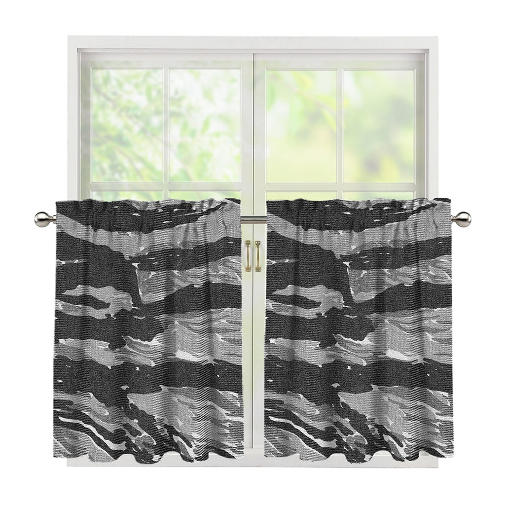 Grey Tiger Stripe Camouflage Print Tier Curtains
