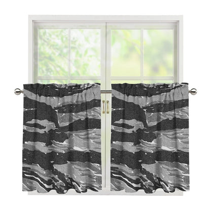 Grey Tiger Stripe Camouflage Print Tier Curtains