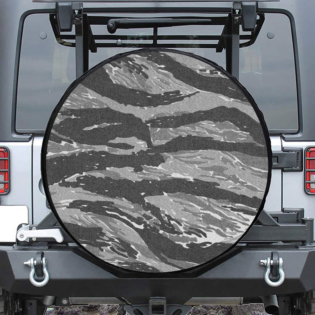 Grey Tiger Stripe Camouflage Print Tire Cover